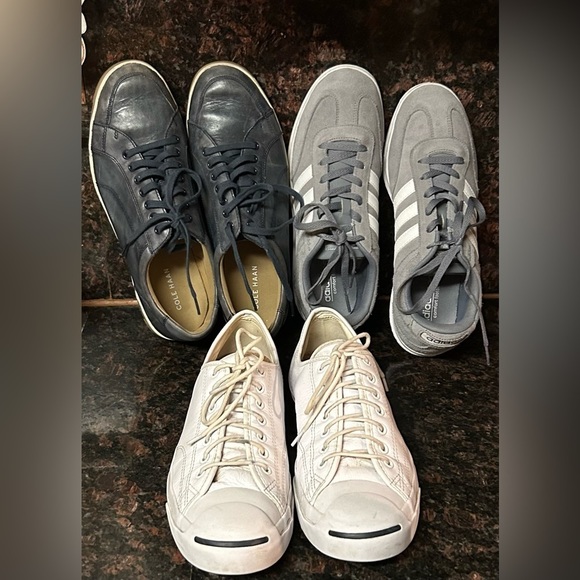 3 PAIR SNEAKERS converse jack purcell Cole haan leather Adidas court size 11